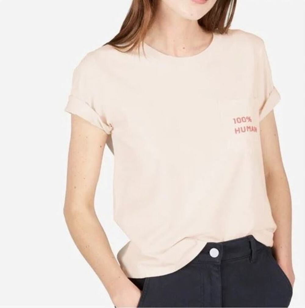 Everlane Women's 100% Human Crew Neck T-Shirt Short Sleeve Light Pink Size S